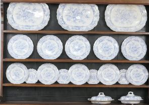 Victorian Asiatic Pheasant blue and white dinner wares, most by Podmore, Walker & Co., circa 1850,