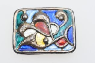 Oystein Balle (Norway) enamelled sterling silver rectangular brooch, worked with bright colours in a