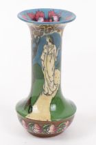Wileman Foley Intarsio small vase, no. 3554, decorated with a figure walking within a garden in