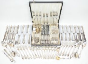 Continental 800 standard silver part canteen of cutlery, circa 1900, in a Rococo Revival pattern,