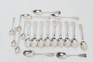 Assorted silver teaspoons, comprising eight by Jonathan Hayne, London 1834; three Irish silver oar