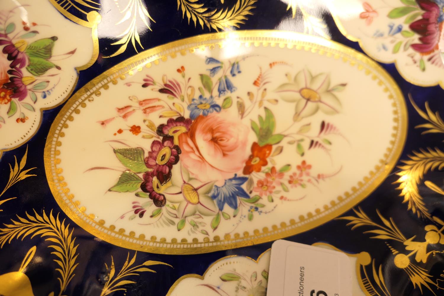 Pair of Bloor Derby style lobed dishes, circa 1830, decorated with foliate reserves against a cobalt - Image 3 of 8