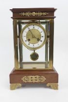 French mahogany and ormolu mounted four glass mantel clock, late 19th Century, in the Empire