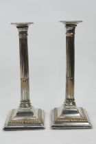 Pair of late George III old Sheffield plated candlesticks, circa 1800 (loaded), height 28.5cm (