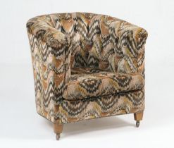 Modern jazz fabric upholstered deep tub chair, width 82cm, depth 82cm, height 82cm (Please note