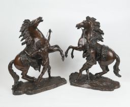 Pair of bronze Marly horses, after Guillaume Coustou, late 19th or early 20th Century, height