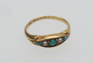 Edwardian turquoise and pearl dress ring, in 18ct gold, size O, gross weight approx. 3.4g (Please