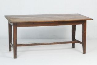 Elm farmhouse table, late 18th/early 19th Century, four plank cleated top raised on tapered square