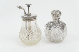 Late Victorian silver mounted cut glass globular scent bottle, Birmingham 1897, hinged cover with