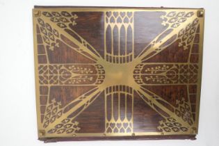 Continental Secessionist rosewood and brass inlaid blotter, 28.5cm x 23cm (Please note condition