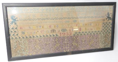 Royal commemorative needlework sampler, commemorating the coronation of King George VI, by Henriette