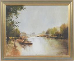 George Thompson (1934-2019), River Dee and The Groves, Chester, oil on canvas, signed, inscribed