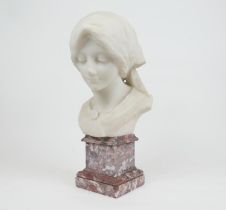 Fernand Cian (Italian, 1889-1954), marble sculpture of a young girl, signed, mounted on a