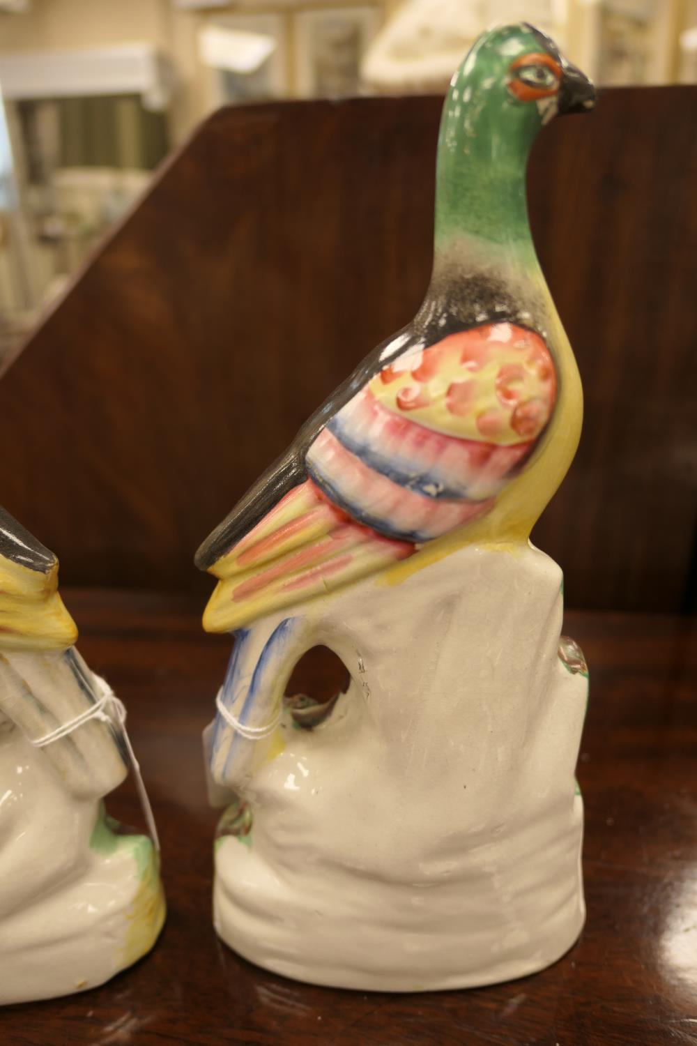 Pair of Victorian Staffordshire flatback pigeon ornaments, decorated throughout in colours (not - Image 6 of 10