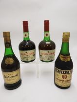 Courvoisier Luxe Cognac (2 bts); also Bisquit Cognac (1 bt); and Rouget Napoleon VSOP Brandy (1
