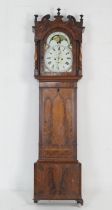 J Carter, Warrington, mahogany eight day longcase clock, circa 1820, the hood with turned wooden
