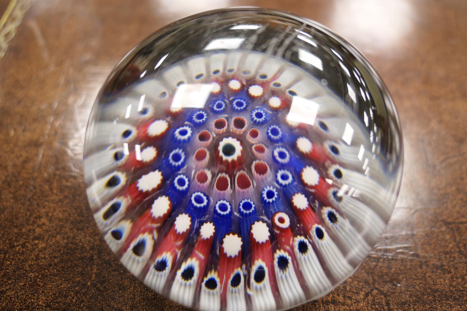 Victorian millefiori glass paperweight, circa 1850, 9.6cm diameter (Please note condition is not - Image 3 of 5
