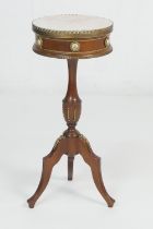 French style marble topped pedestal wine table, with porcelain and brass mounts, late 20th