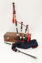 R G Lawrie, Glasgow, blackwood and celluloid bagpipes, circa 1930s, fully combed, original