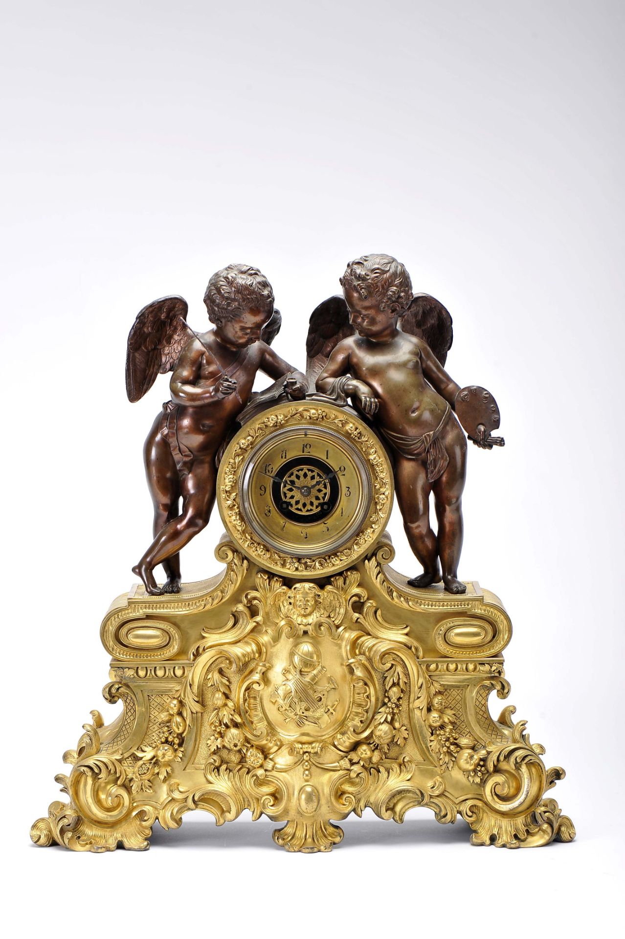 A table clock - Two sculptures "Alegorical Putti to literature and Painting"