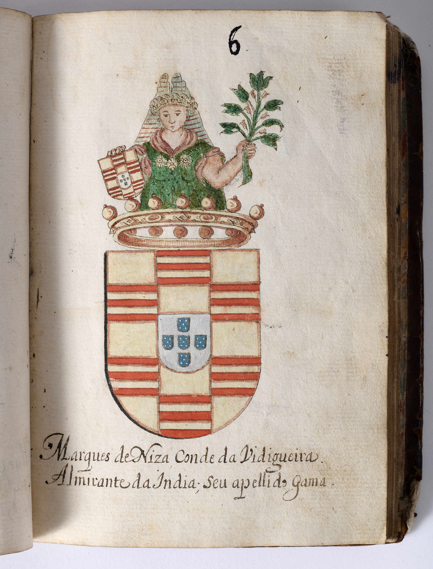 [ARMORIAL MANUSCRITO].- TROPHEOS Lusitanos. Por Joaõ Nunes Tinoco Architecto de S. Mgde. Anno 1650.- - Image 3 of 4