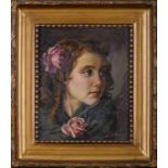 SIMÃO DA VEIGA - 1879-1963 Portrait of a girl with roses