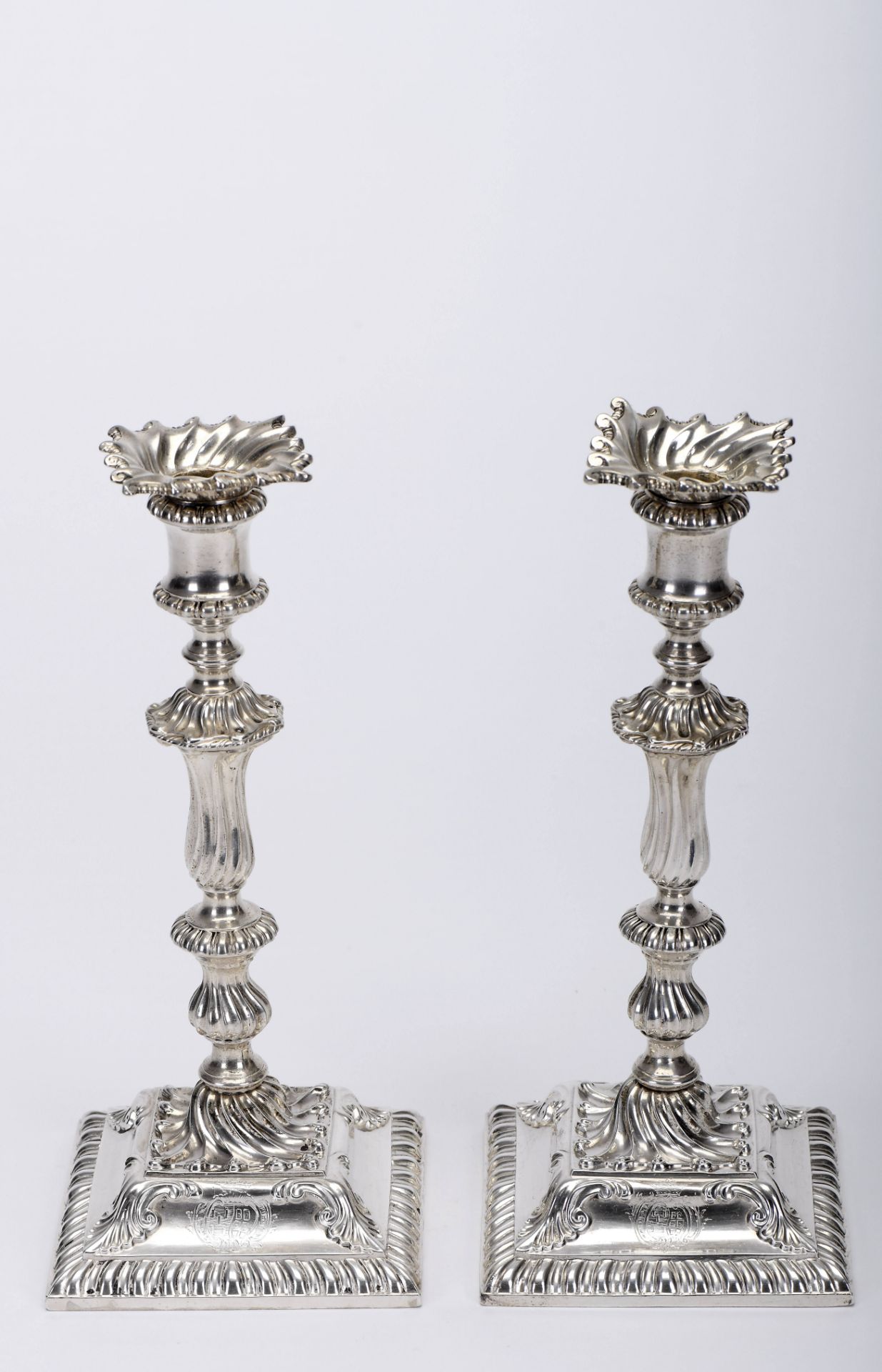 A pair of square base candlesticks - Image 2 of 4