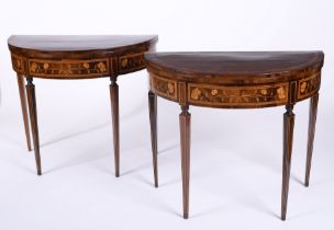 A pair of demi-lune game tables