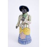 A large covered bottle "African woman wearing a hat and holding a book"