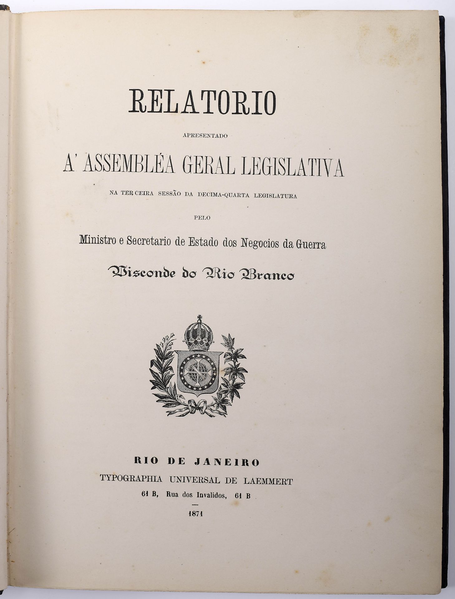 ENCADERNAÇÃO.- RELATÓRIO apresentado á Assembleia Geral Legislativa na terceira sessão de decima-qua - Image 2 of 3