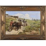ACÁCIO LINO - 1878-1956 Landscape with figures maneuvering yokes of oxen