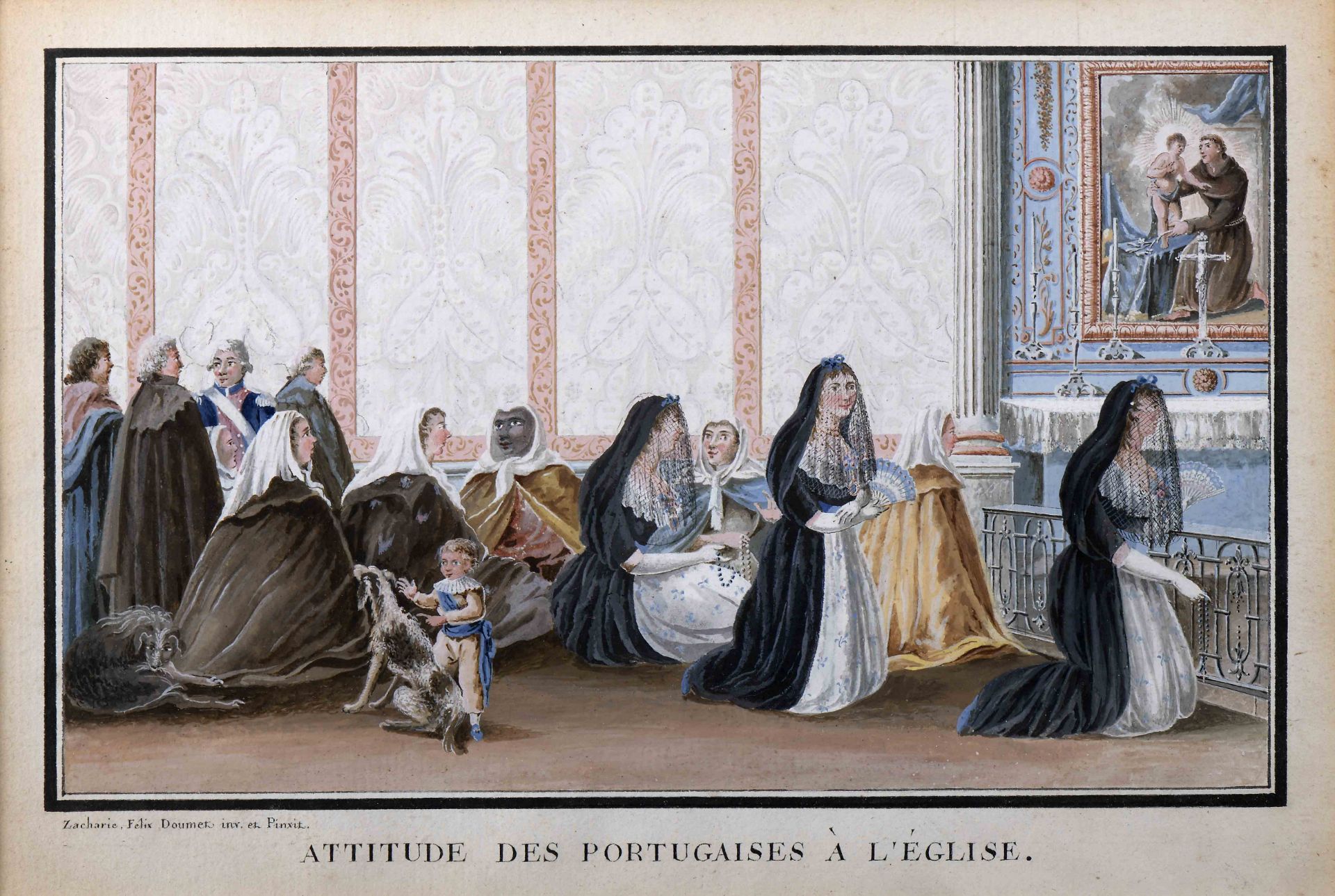 ZACHARIE FÉLIX DOUMET - 1761-1818 "Attitude des Portugaises à L'Église" - Image 2 of 2