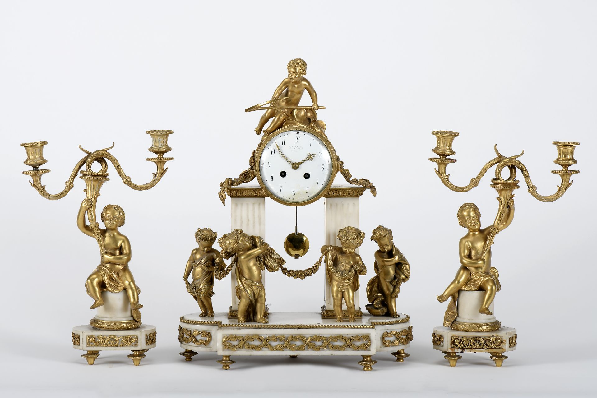 A Garniture - Clock and pair of two-light candelabra - Image 5 of 5