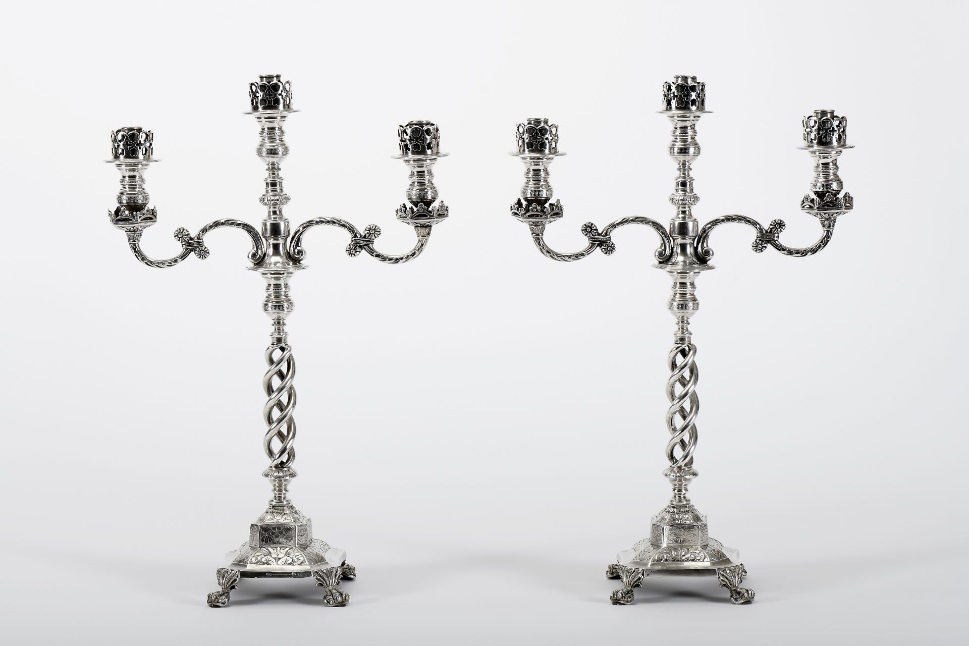 A pair of four-foot candlesticks with three-light serpentines - Image 4 of 4