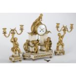 A Garniture - Clock and pair of two-light candelabra