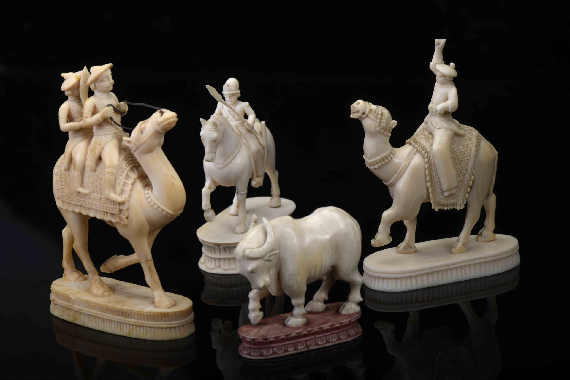 Chess Pieces - Two on a camel, one on horseback and a bull - Image 2 of 4