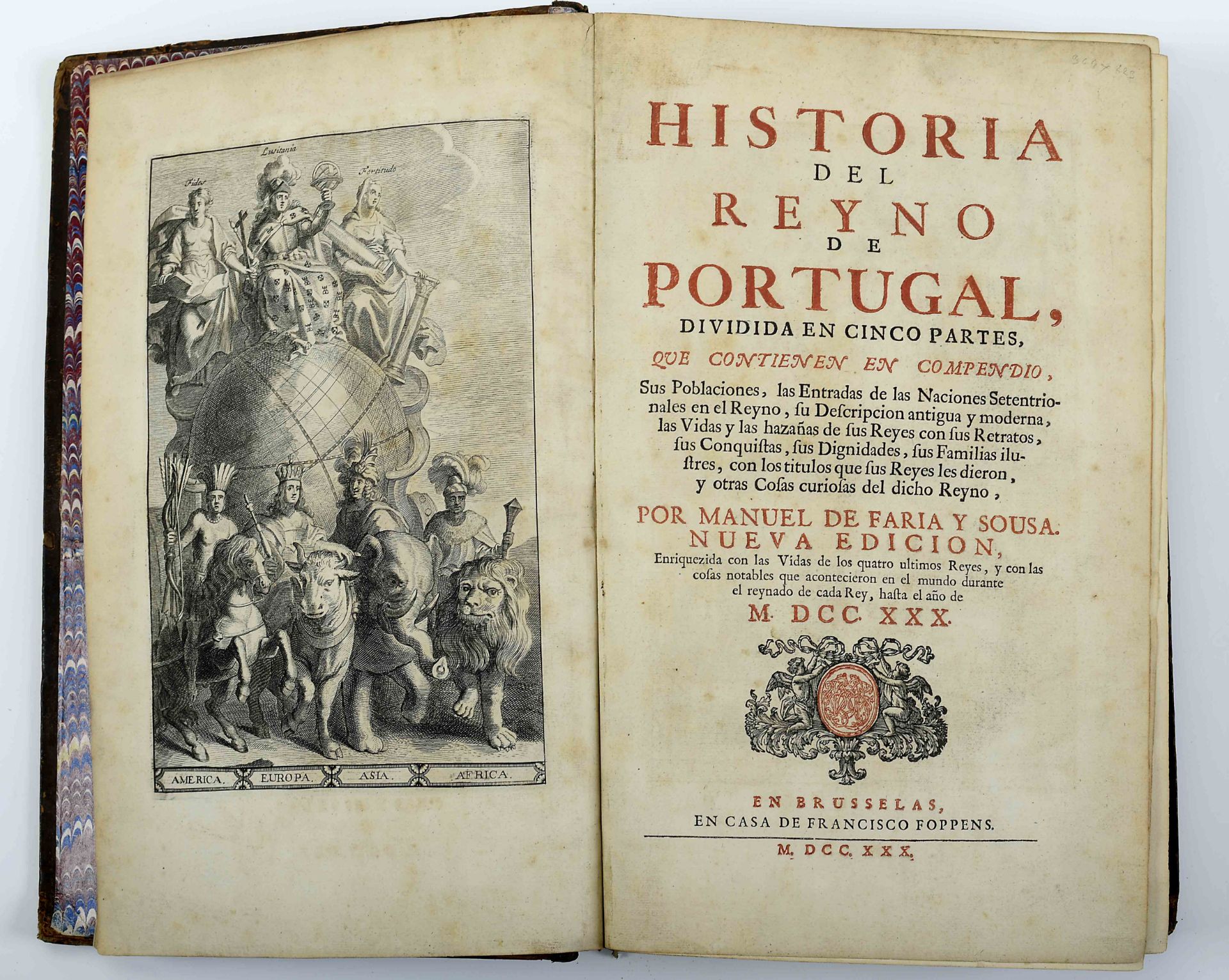 SOUSA, Manuel de Faria e.- Historia del Reyno de Portugal, dividida en cinco partes, que contienen e