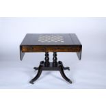 A sofa table/Chess/Checkers and Backgammon gaming table with simulated drawers
