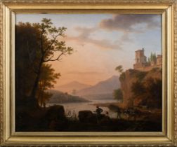 Landscape - Figures by the river with palace