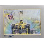 Clive Metcalfe (born 1944) - Acrylic - "Damon Hill 1998 Spa", signed, 19.5ins x 27ins, in modern