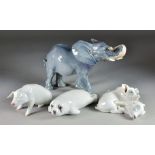 Four Royal Copenhagen Porcelain Figures - comprising - standing elephant, No.1771, 6ins high,