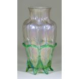 A Clear Iridescent and Green Glass Vase in the Loetz Neptun Manner, with circular rim, dimpled