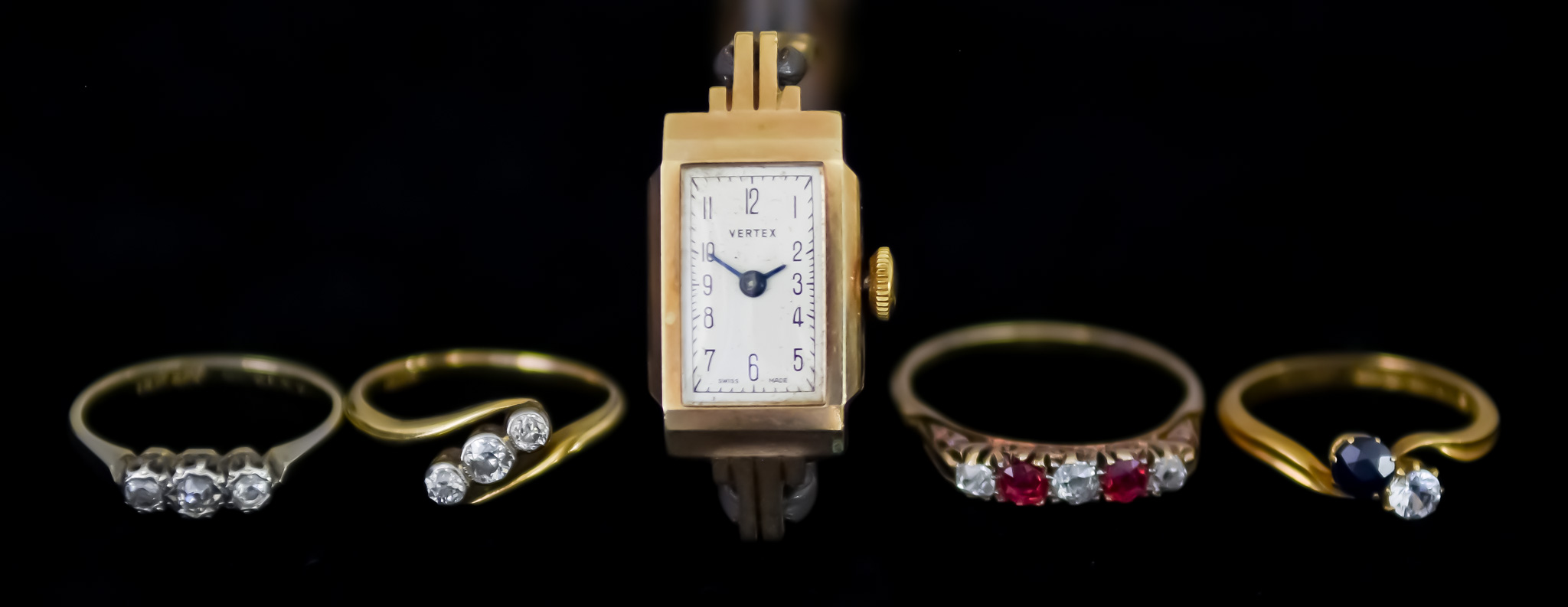 A Mixed Lot of Gold Items, Modern, comprising - two 18ct gold rings each set with three diamonds