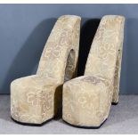 A Pair of Modern "Stiletto" Chairs, each upholstered in floral cloth, 29ins wide x 37ins high