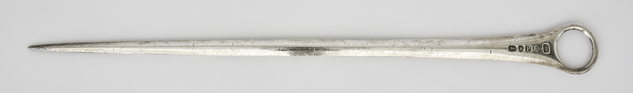 A George III Silver Meat Skewer, by Thomas Wallis II, London 1790, of plain form with ring handle