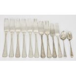 A Selection of Primarily Victorian Silver Thread Pattern Forks including six table forks by