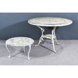 A White Painted Aluminium Garden Table, the top cast with trailing leaf and floral ornament,