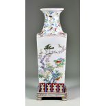 A Chinese Porcelain Square Section Vase, 20th Century, enamelled in colours in the Famille Rose