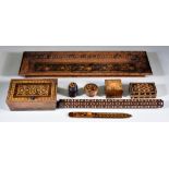 A Small Quantity of Tunbridge Ware, Victorian, comprising - pen tray, 12.5ins wide, small box with