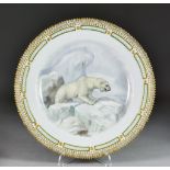 A Royal Copenhagen Fauna Danica Plate, featuring climbing 'Ursus maritimus' (polar bear) painted and